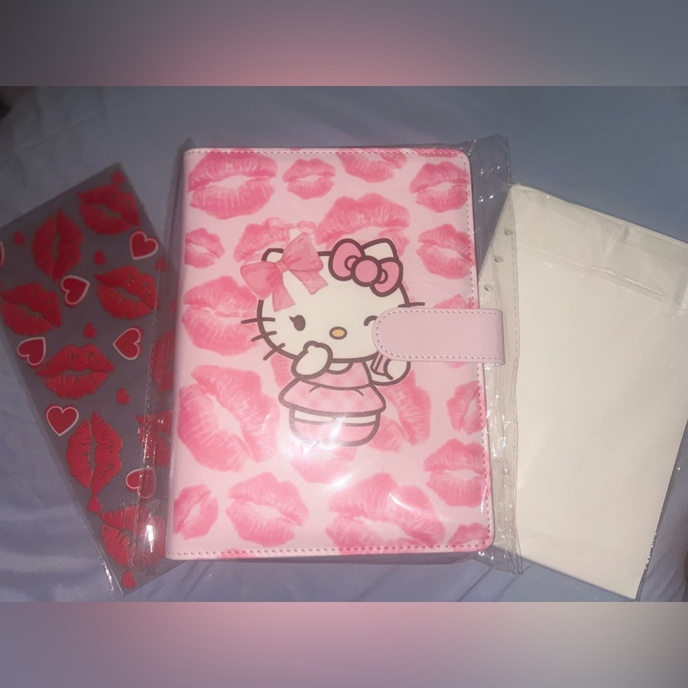 1 DIY Hello Kitty Pink Kiss-Print Binder with Bow/ Paper/ Lip Cupwrap/ Tote